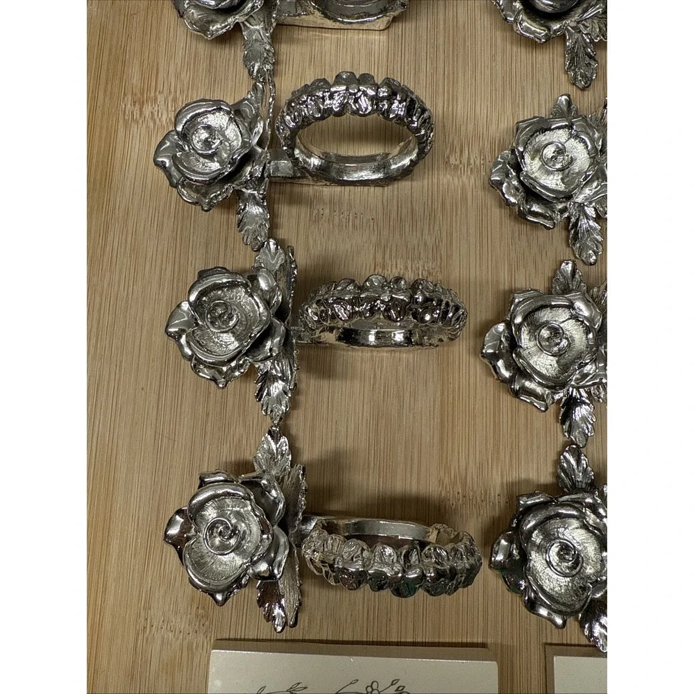 Vintage Silver Tone Metal Rose Design Princess House Victorian Rose Set Of 8